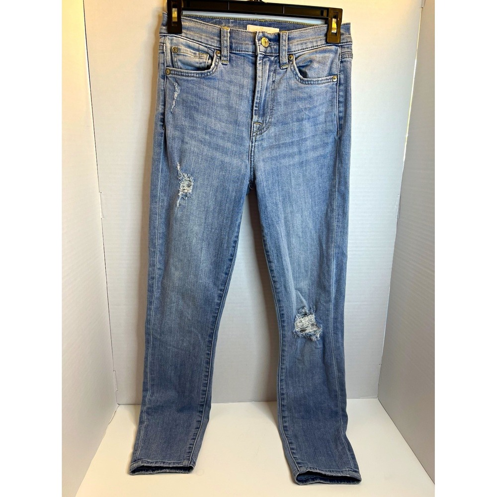 7 For All Mankind Women's Skinny Slim Fit Light Wash Distressed Blue 25